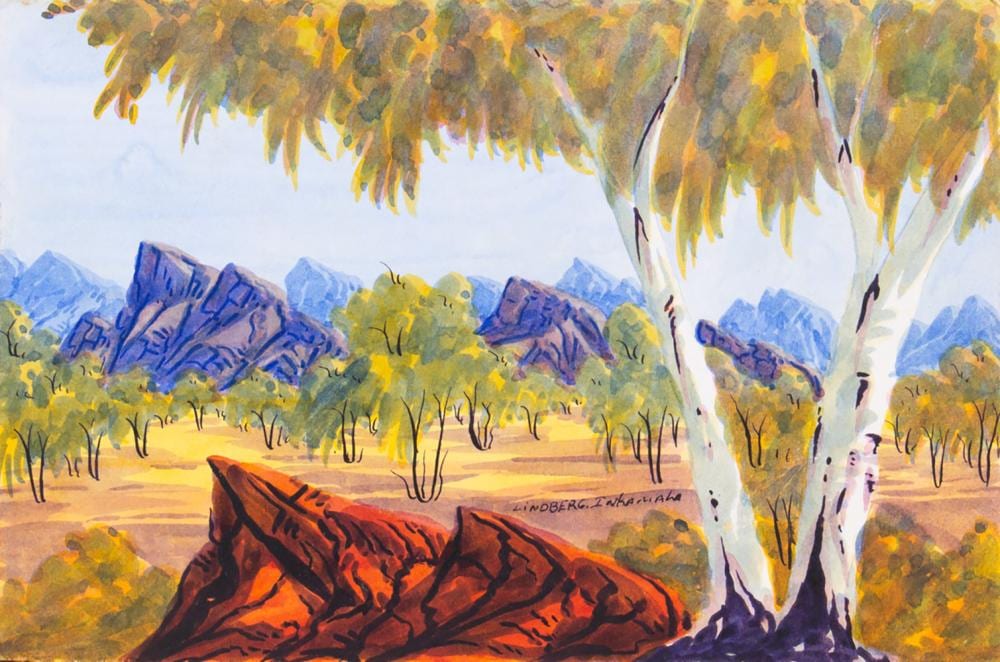 Lindberg Inkamala comparable auction result: lindberg inkamala central australian landscape watercolour