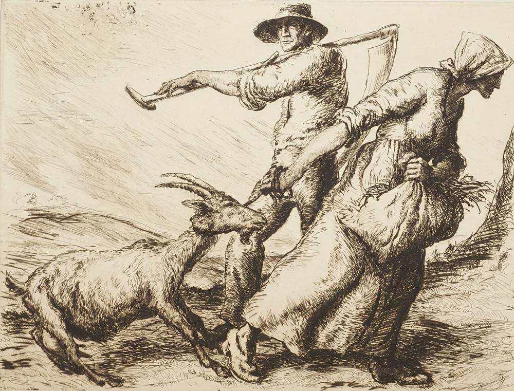Erich Gruner comparable auction result: erich gruner 1881 1966 reaper and woman with goat