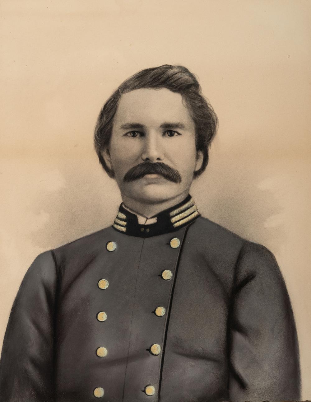 [CIVIL WAR]. Charcoal portrait of CSA Captain Dr. Thomas Richard Meux, 9th Tennessee Volunteers, with book signed ("Thomas R. Meux"). sold by Hindman, lot 79 — auction record photograph
