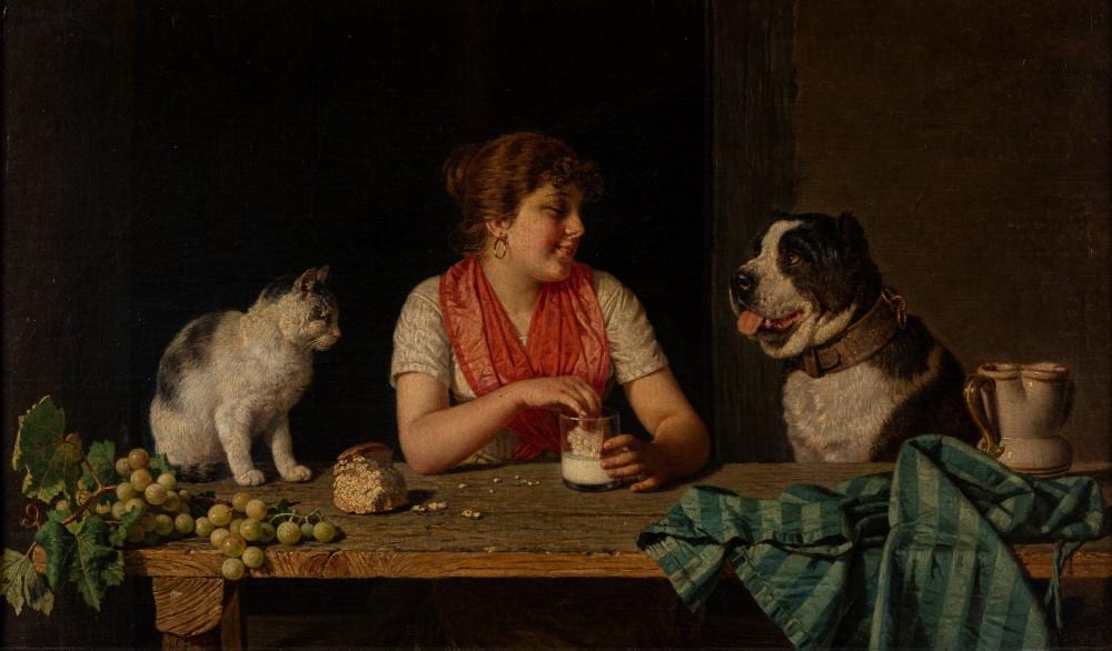 Federico Mazzotta comparable auction result: federico mazzotta napoli 1839 milano 1897 between dog and cat