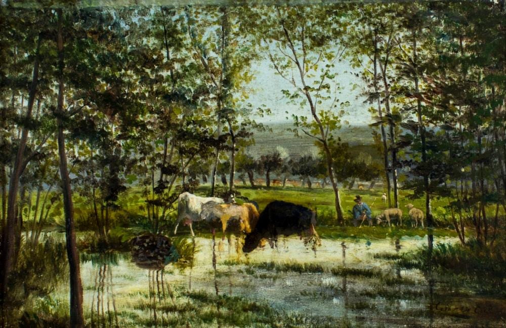 Cesar de Cock comparable auction result: cesar de cock belgium 1823 1904 oil painting antique