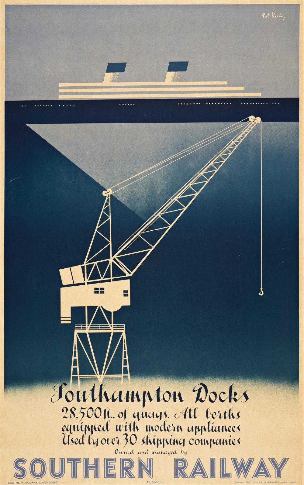 Patrick Cokayne Keely comparable auction result: patrick cokayne keely 1970 southampton docks southern railway 1947 39x24 inches 99x62 cm mccorquodale london