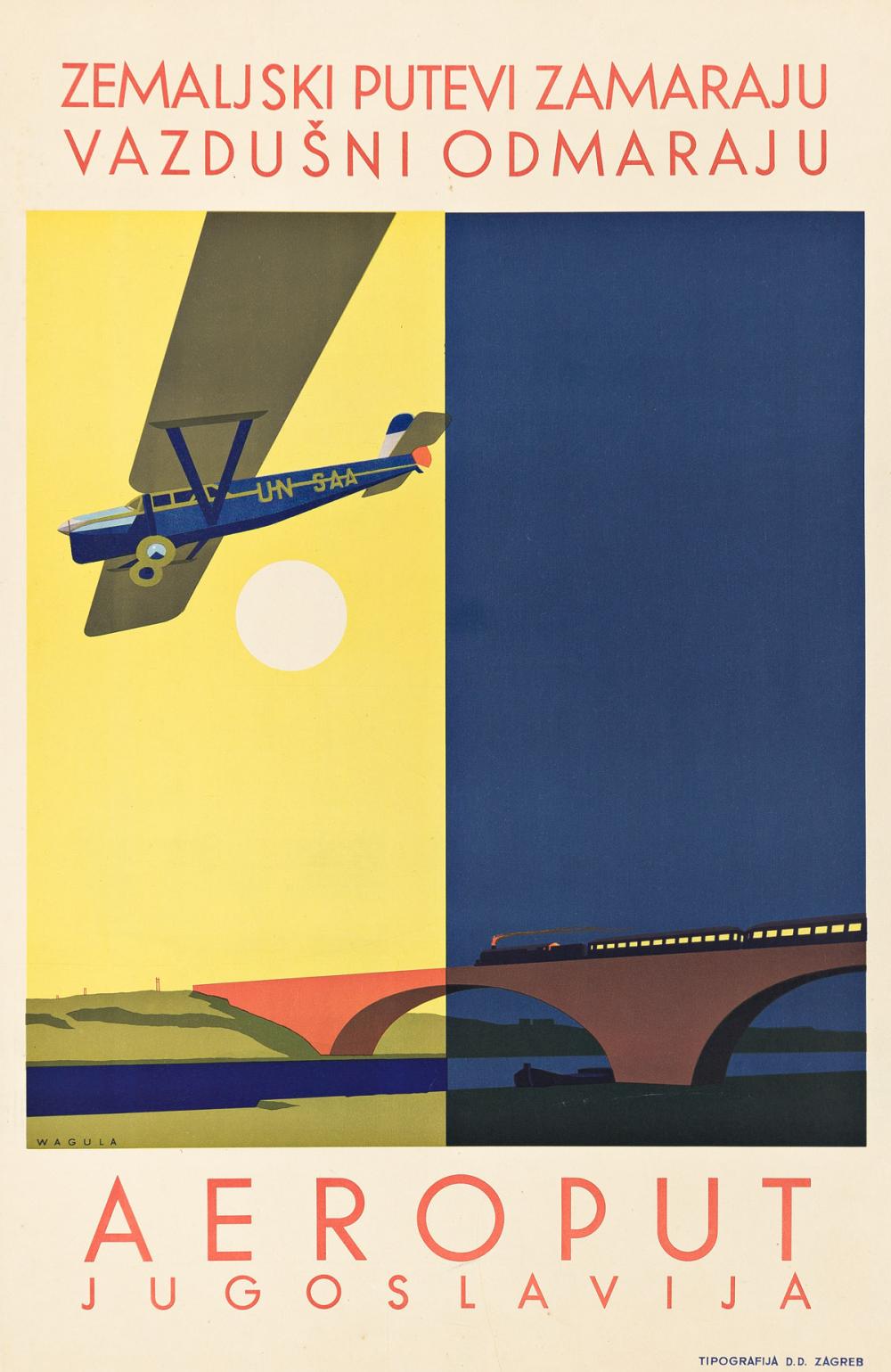 Hans Wagula comparable auction result: hans wagula 1894 1964 aeroput jugoslavija circa 1931 36 x23 inches 93 x60 cm tipografia d d zagreb