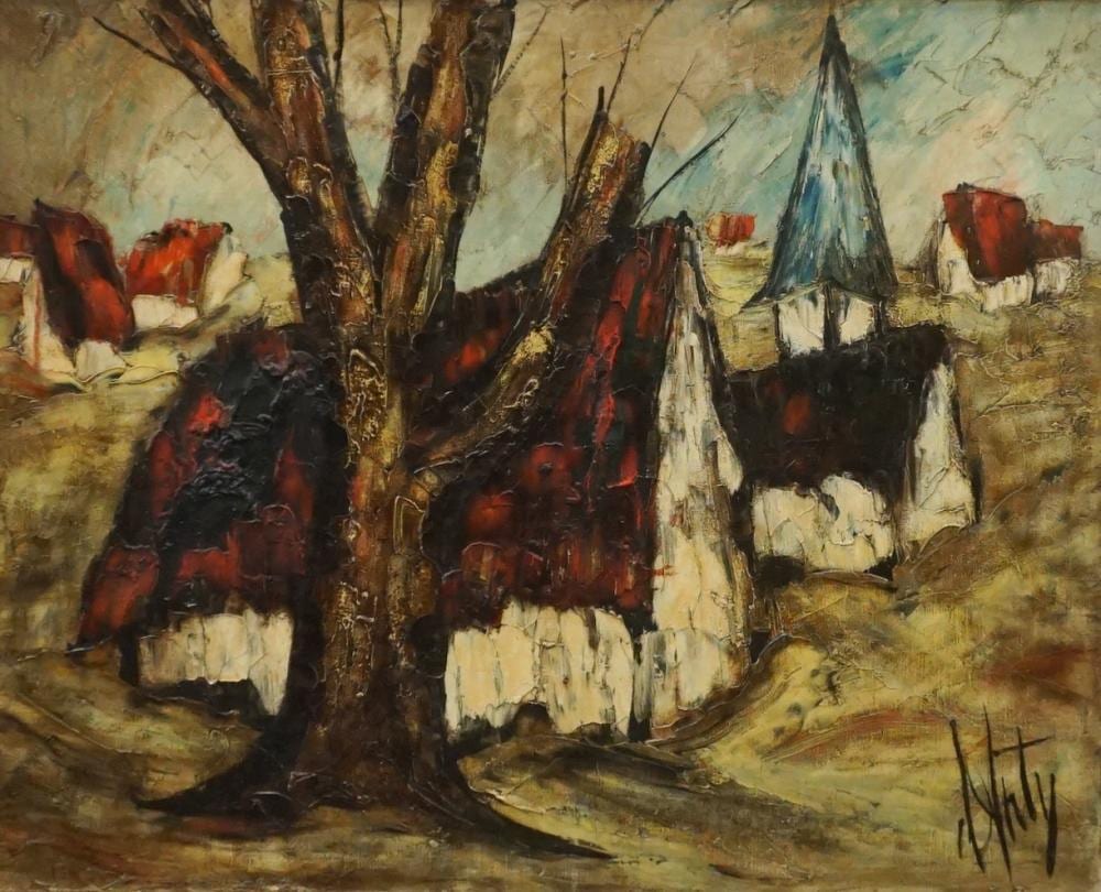 Henry D'Anty comparable auction result: henri d anty french 1910 1998 red roof buildings signed indistinctly oil on canvas frame 53 1 2 x 29 1 2 in 135 89 x 74 93 cm