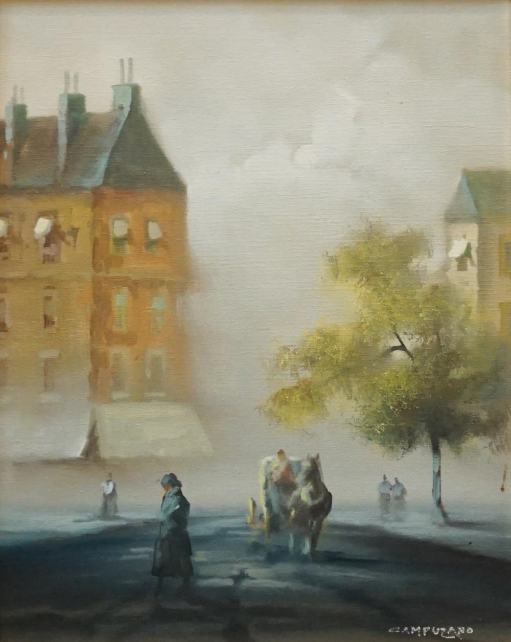 Jose Luis Campuzano comparable auction result: jose luis campuzano american spanish 1918 1979 village street scene with fog oil on canvas frame 26 1 2 x 22 1 2 in 67 31 x 57 15 cm