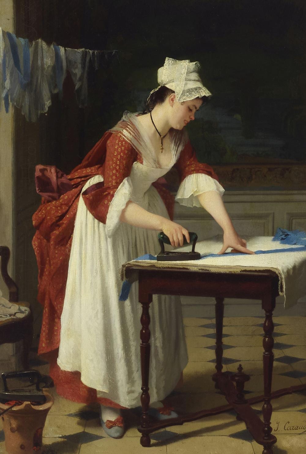 Joseph Caraud comparable auction result: joseph caraud french 1821 1905 a good housewife 21 3 4 x 15in 55 2 x 38 2cm