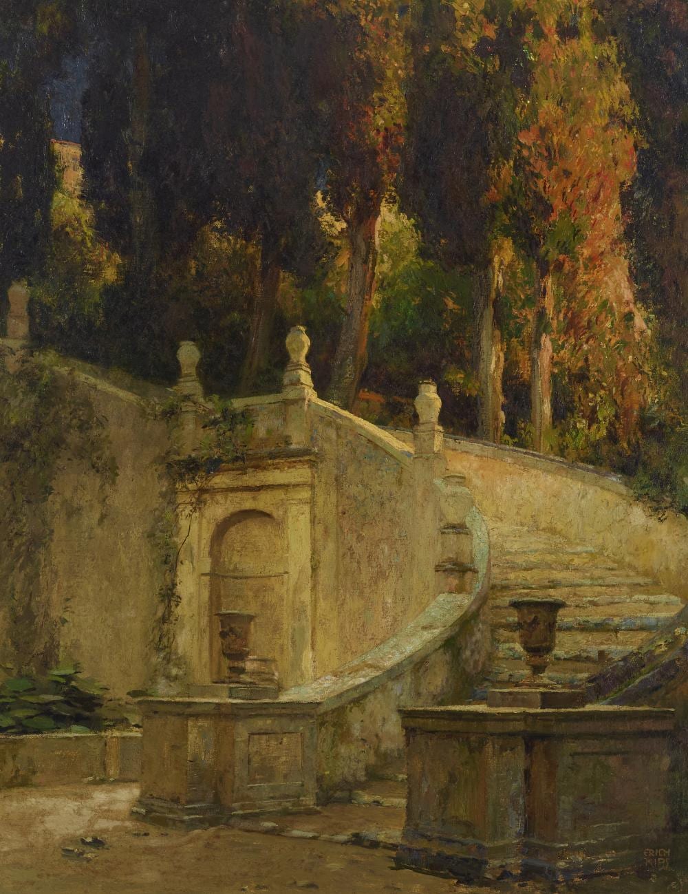 erich kips german 1869 died circa 1945 a garden staircase 31 1 4 x 24in 79 4 x 61cm · Bonhams · 2022-11-08 Erich Kips comparable auction result: erich kips german 1869 died circa 1945 a garden staircase 31 1 4 x 24in 79 4 x 61cm