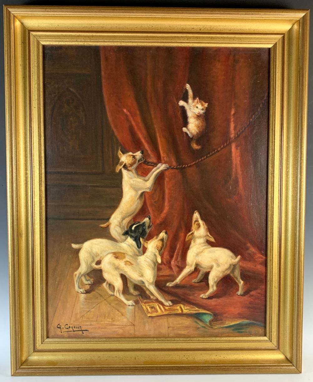 Gaston Corbier comparable auction result: gaston corbier 1869 1945 dogs chasing a cat
