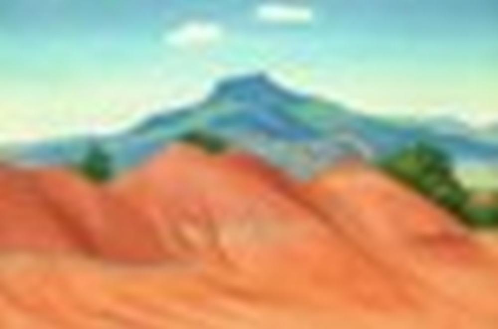 Georgia O'Keeffe (1887-1986) Red Hills with Pedernal, White Clouds oil on c comparable sale