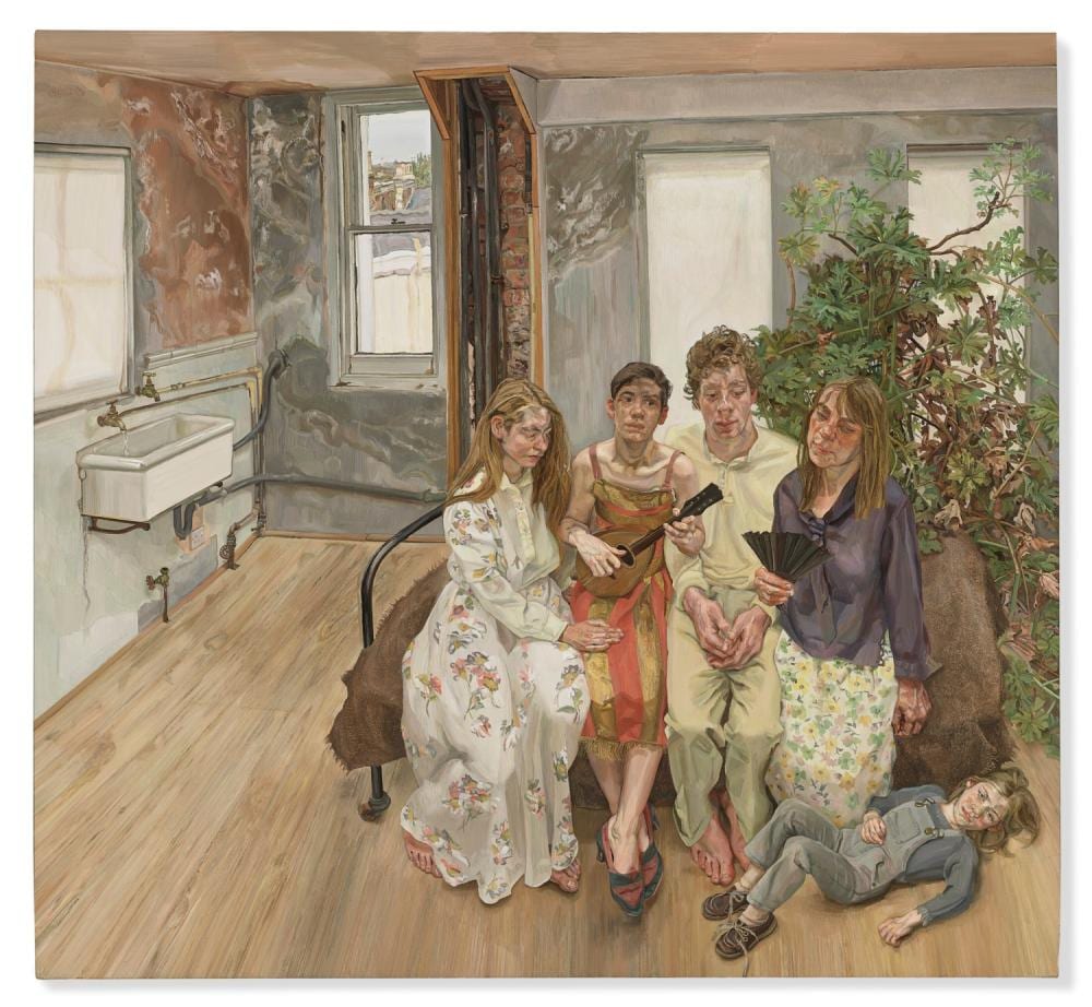 Lucian Freud (1922-2011) Large Interior, W11 (after Watteau) oil on canvas comparable sale