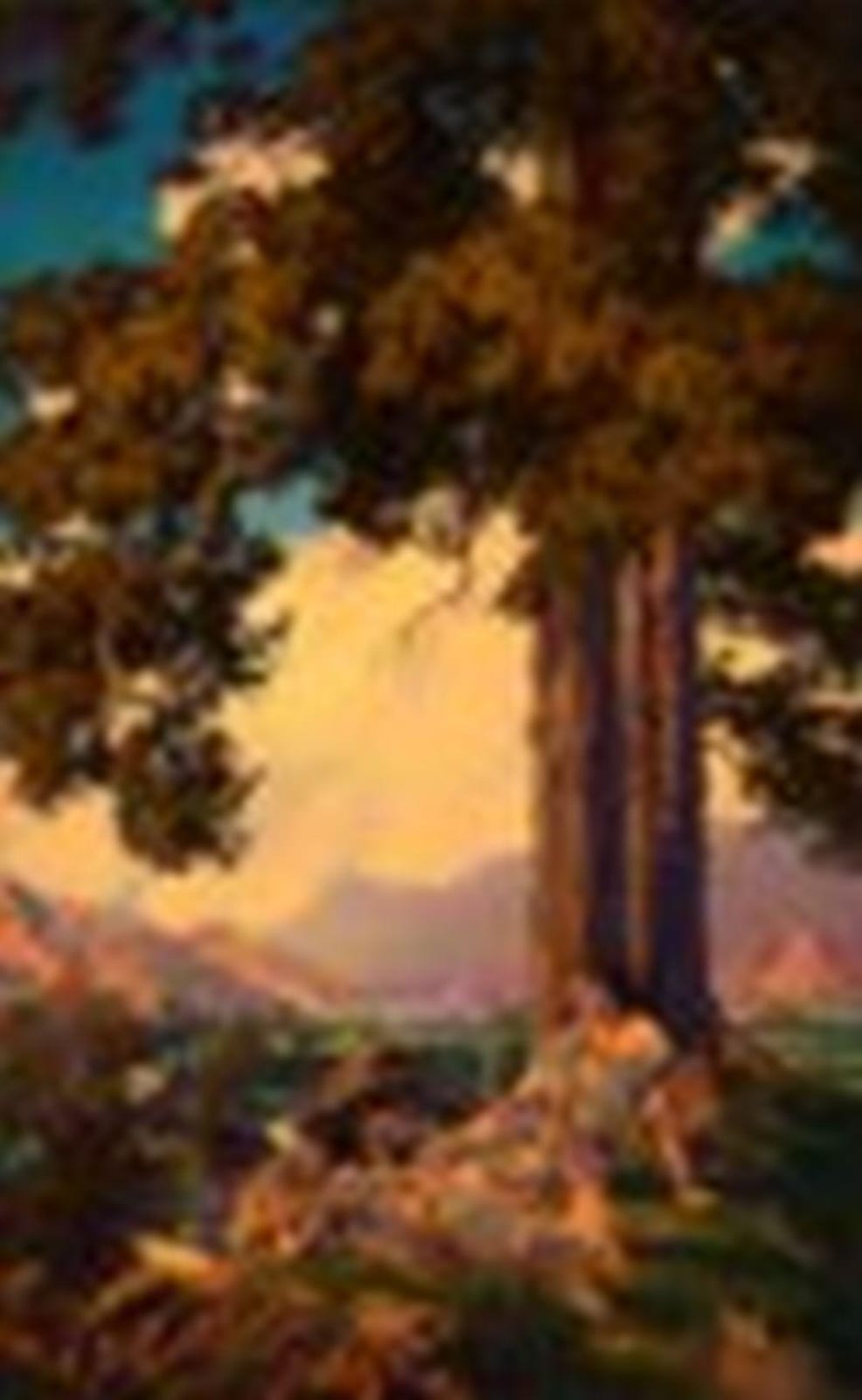 Maxfield Parrish comparable auction result: maxfield parrish 1870 1966 hilltop oil on panel 35 3 4 x 22 1 4 in 91 x