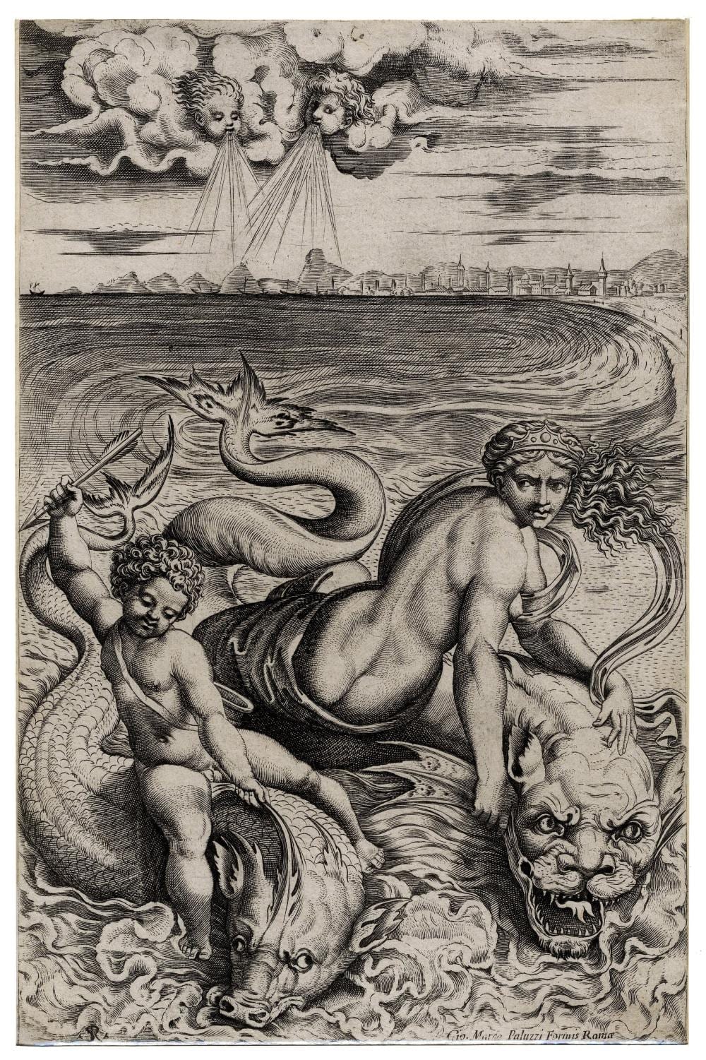 Marco Dente comparable auction result: marco dente venere e cupido sul dorso di due delfini 1515 1520