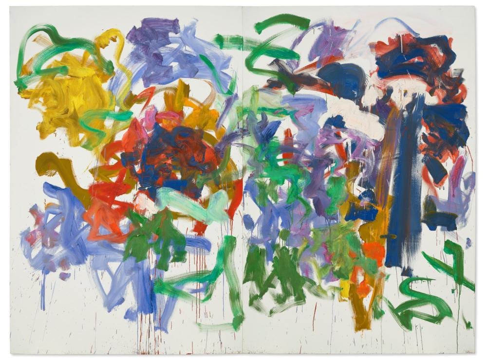 Joan Mitchell (1925-1992) Untitled diptych—oil on canvas each: 76 3/4 x 51 comparable sale