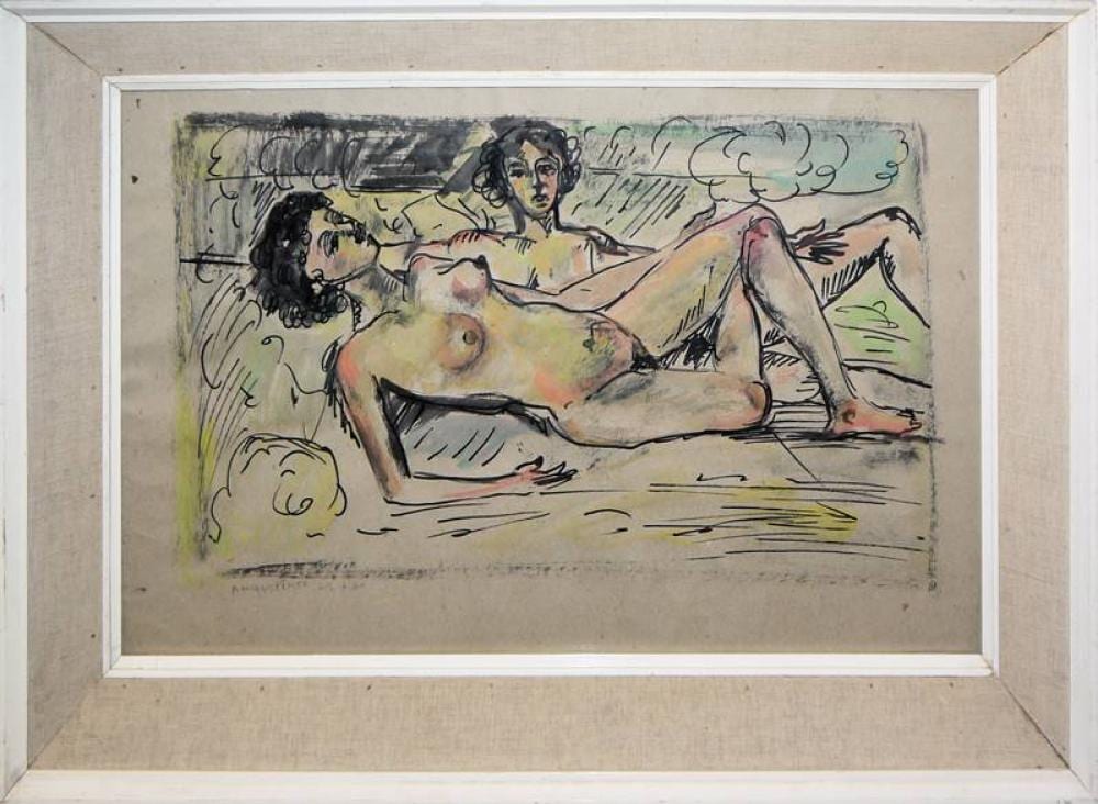 Werner Augustiner comparable auction result: werner augustiner zwei frauenakte mischtechnik von 1960 gerahmt