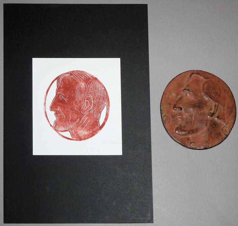 Karl-Heinz Krause comparable auction result: karl heinz krause selbst tondo bronzerelief von 1990 selbstbildnis linolschnitt von 1974