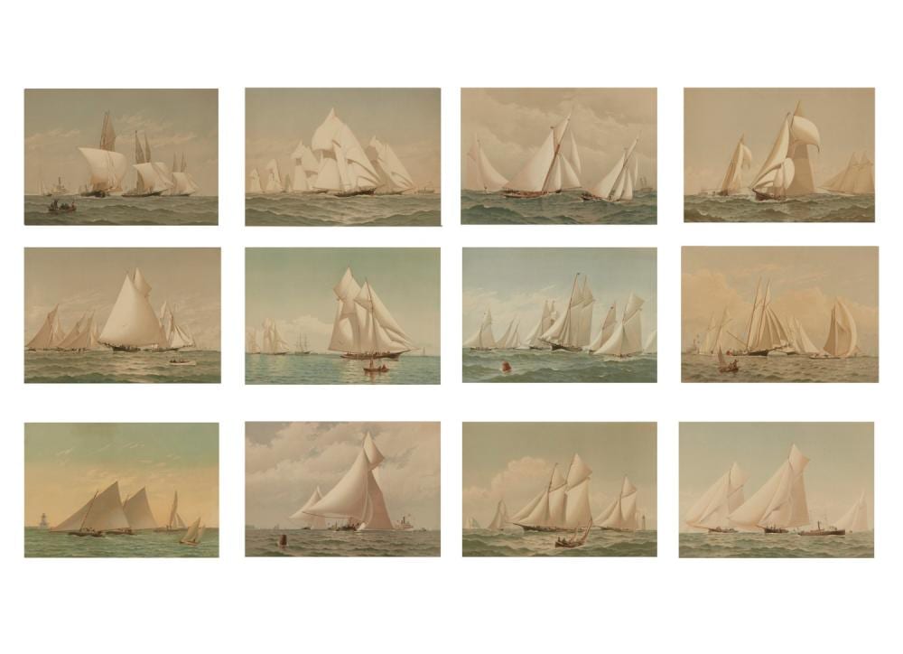 Frederick Schiller Cozzens comparable auction result: frederick schiller cozzens american 1846 1928 american yachts 1880s 12 lithographs printed in colors on wove paper board support sheet 14 1 4 x 20 1 2in 37 x 52cm