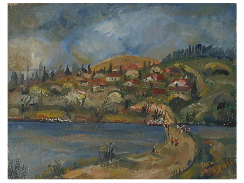 Jan Cybis comparable auction result: river landscape oil painting by jan cybis