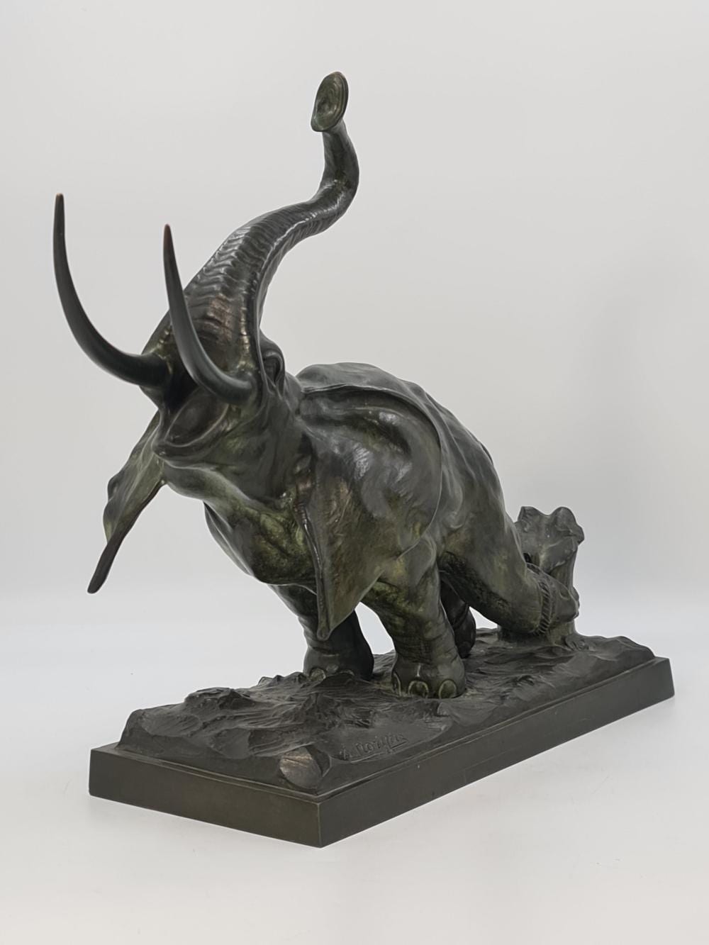 Sylvain Norga comparable auction result: sylvain norga 1892 1968 important groupe en bronze patine verte fonc repr sentant un l phant encha n une racine grand mod le ht 54 cm
