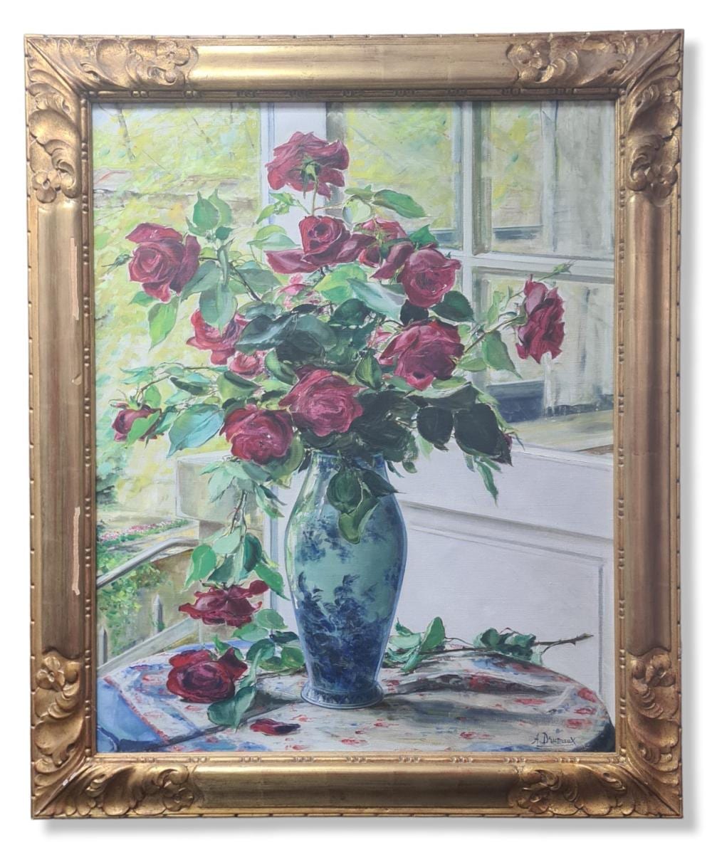 Angelina Drumaux comparable auction result: angelina drumaux 1881 1959 nature morte au vase de roses rouges dimensions 63 x 79 cm