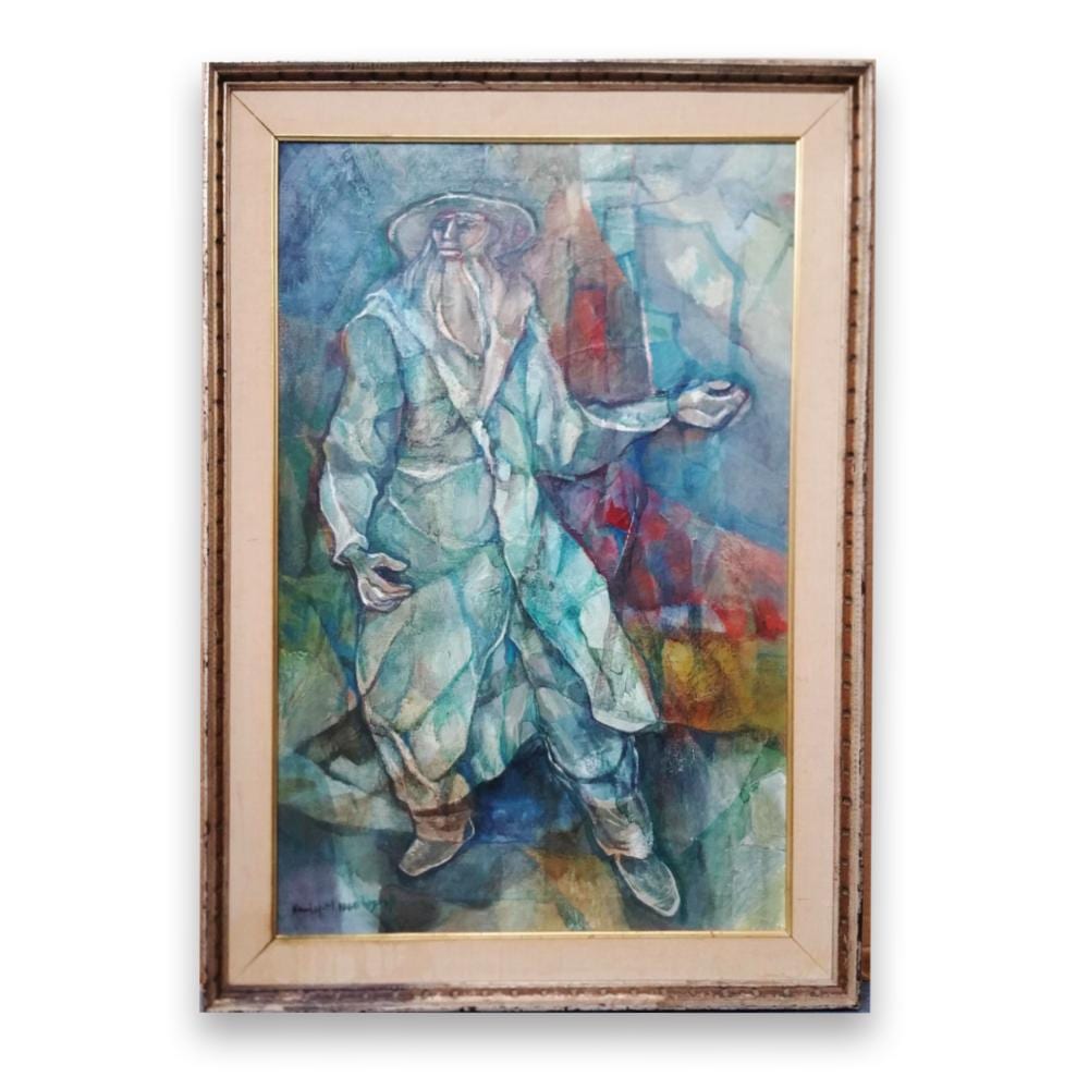 Gershon Knispel comparable auction result: gershon knispel signed oil painting orthodox biblical figure israeli modernist semi cubist abstract judaica hebrew jewish large