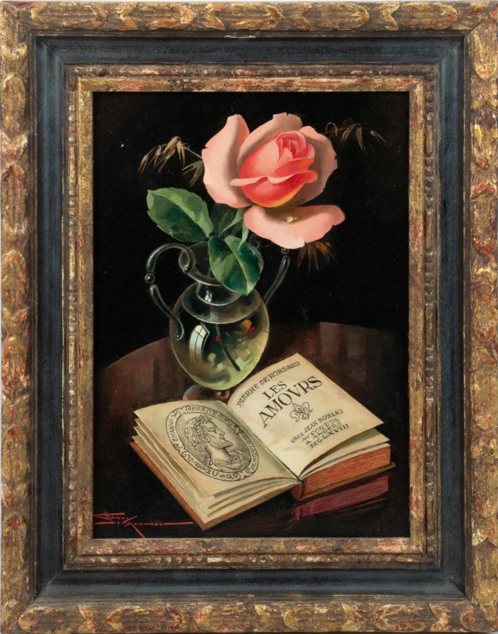 Henry Monnier comparable auction result: henry monnier oil on board h 13 w 9 still life with roses