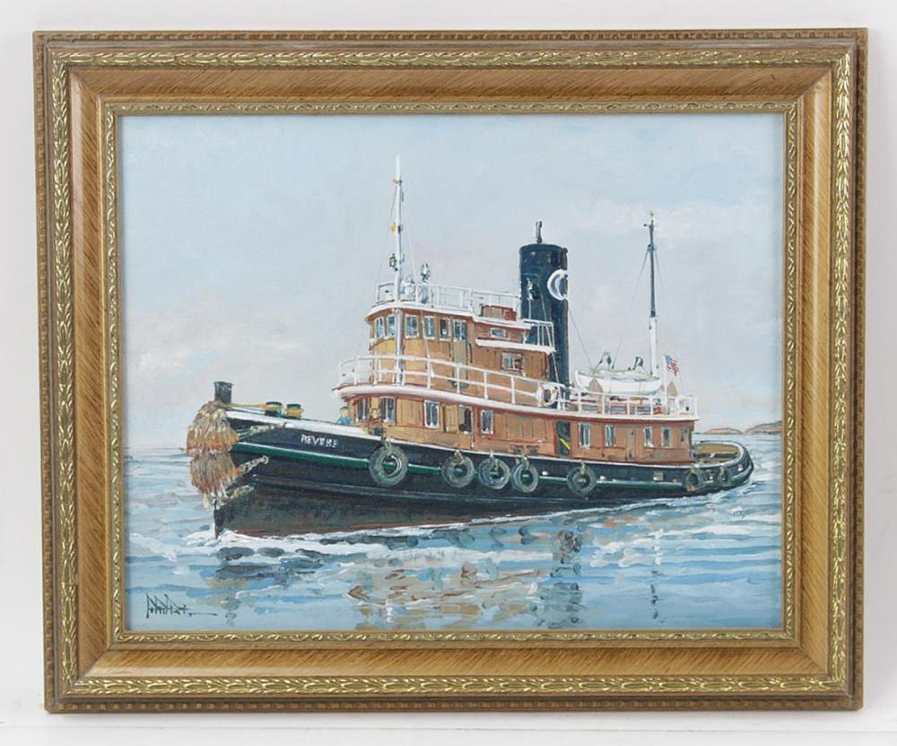 john nesta tugboat revere oil on board · Kaminski Auctions · 2022-11-12 John Nesta comparable auction result: john nesta tugboat revere oil on board