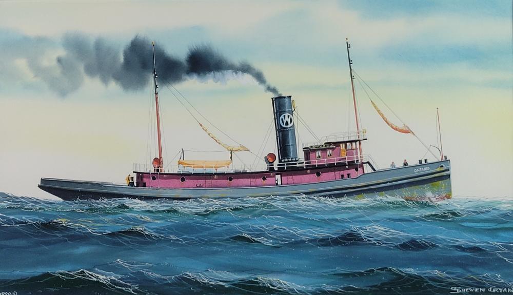 Steven Cryan comparable auction result: steven cryan watercolor and gouache painting of the tugboat ontario