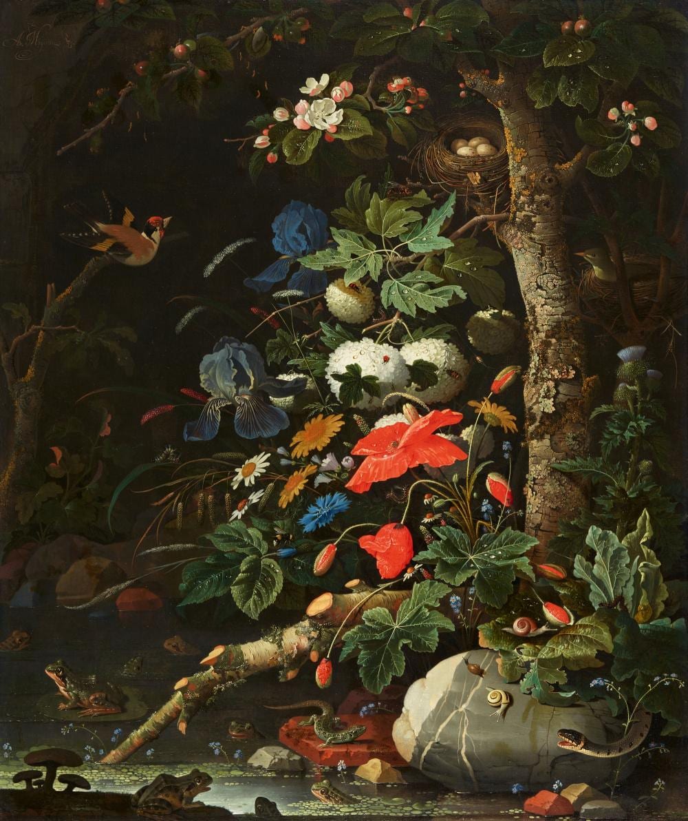 Abraham Mignon comparable auction result: abraham mignon flowers in a forest landscape