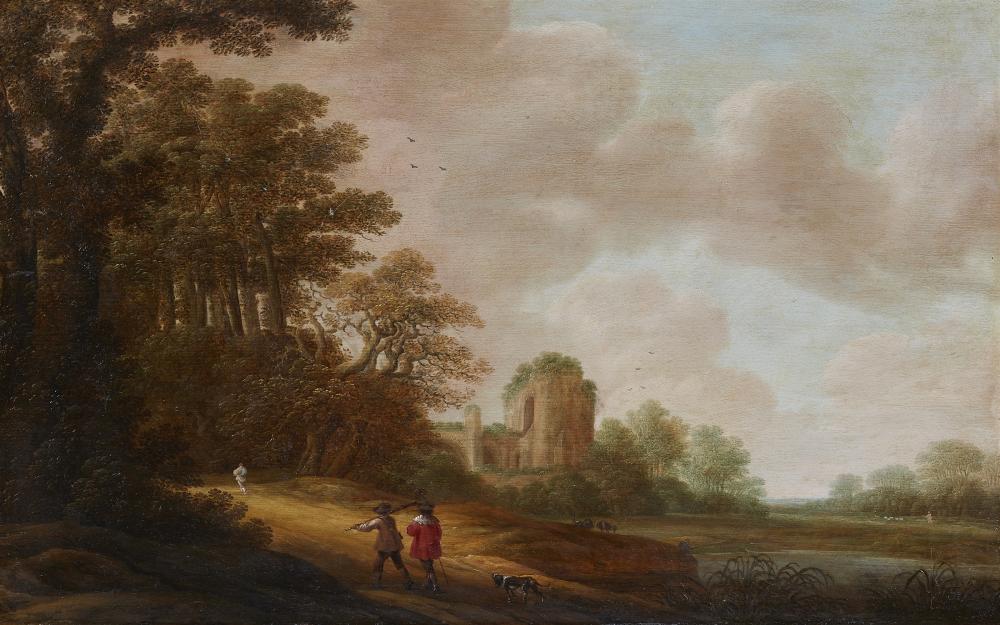 Pieter Jansz. van Asch comparable auction result: pieter jansz van asch wooded landscape with two hunters and a ruined church