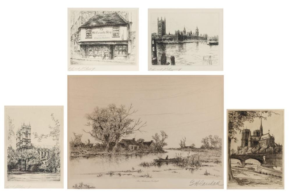 Edward Cherry comparable auction result: a collection of five day point etchings