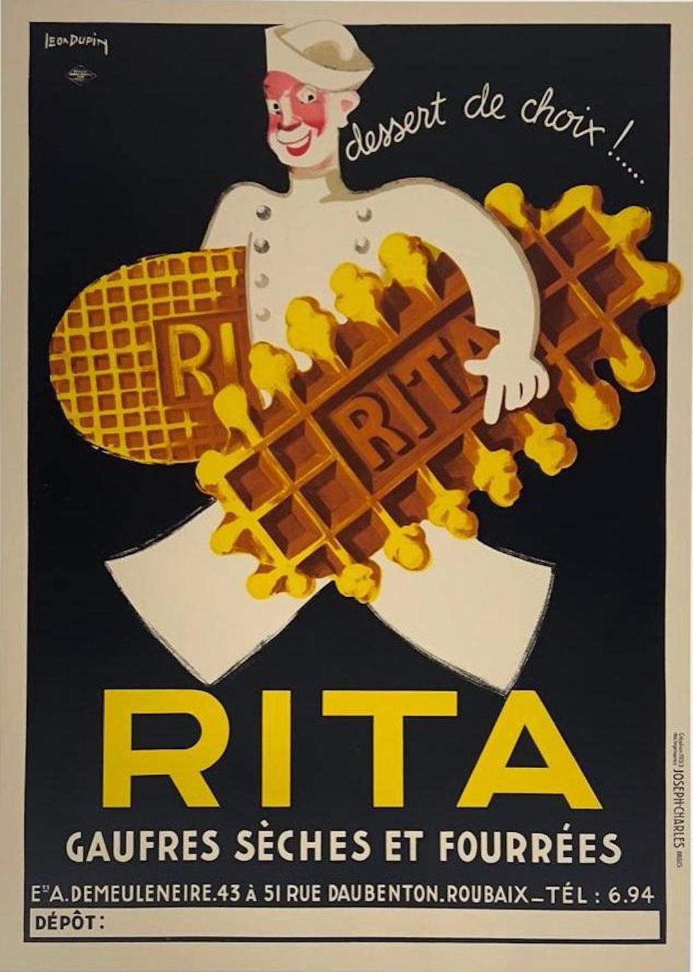 Leon Dupin comparable auction result: leon dupin lithograph poster rita dessert de choix