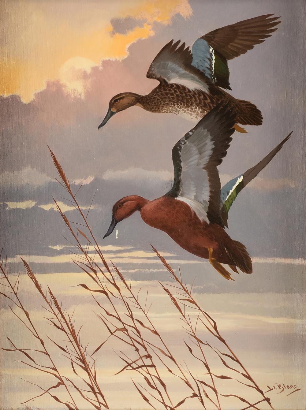Lee LeBlanc comparable auction result: lee leblanc american 1913 1988 a painting cinnamon teal ducks 20th century