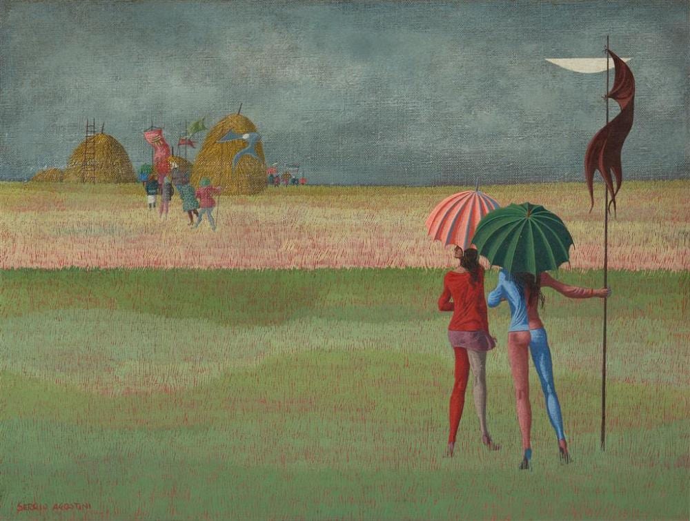 Sergio Agostini comparable auction result: sergio agostini 1921 2005 fine della notte magica oil on linen 44 5 x 59 5 cm frame 47 x 62 x 2 cm signed lower left signed