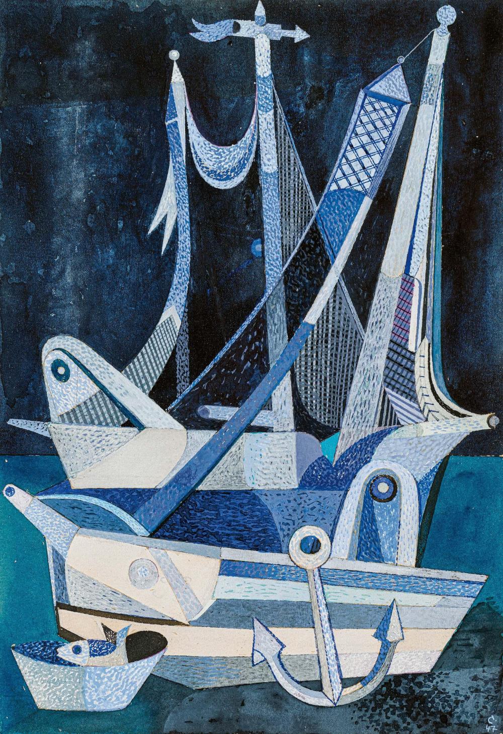 Heinrich Mathias Ernst Campendonk comparable auction result: heinrich campendonk fischerboote mit trocknenden netzen
