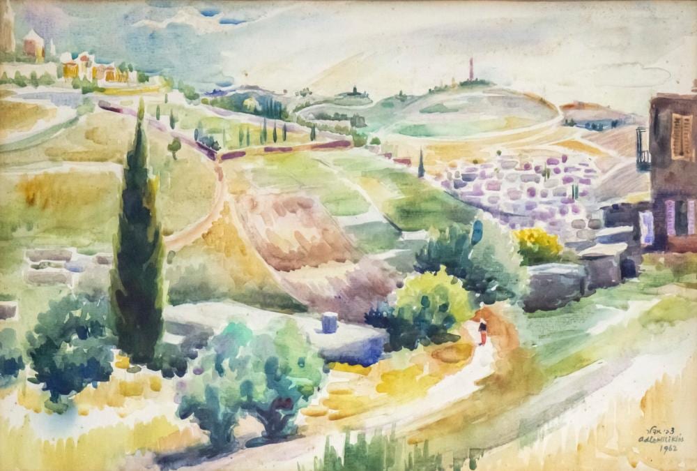 Zvi Adler comparable auction result: zvi adler miklos hungarian israeli 1909 1965 jerusalem landscape watercolor on paper 1962