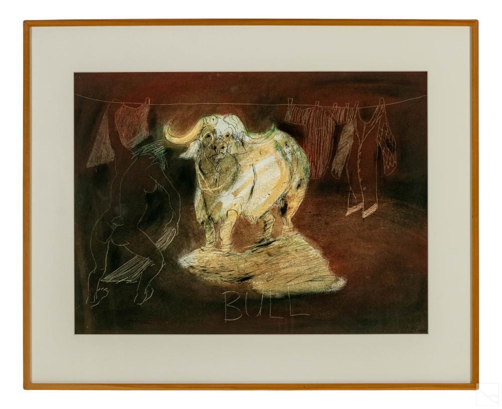 Lorna Marsh comparable auction result: lorna marsh 1949 2022 african buffalo painting