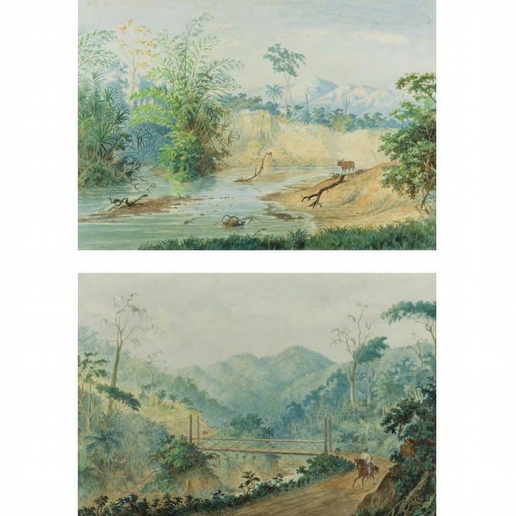 Anton Goering comparable auction result: anton goering 1836 1905 a pair of watercolors river borburata and on the road from puerto