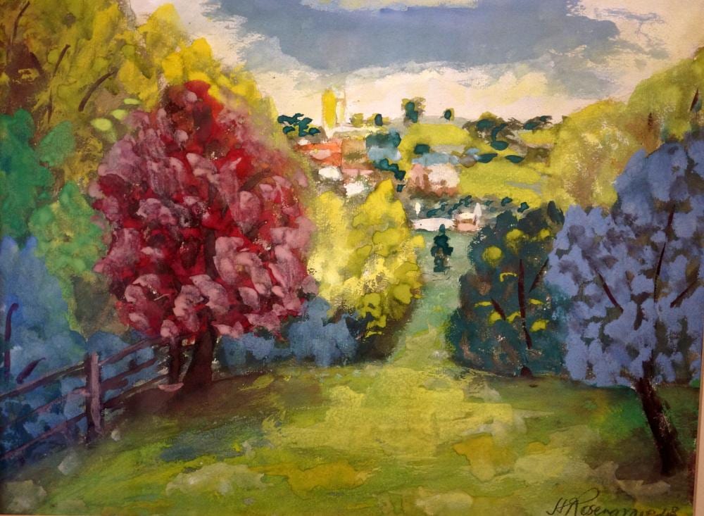 Harry Rosengrave comparable auction result: harry rosengrave gouache lilydale 1948 provenance artists studio 1985 37 x 28 cm