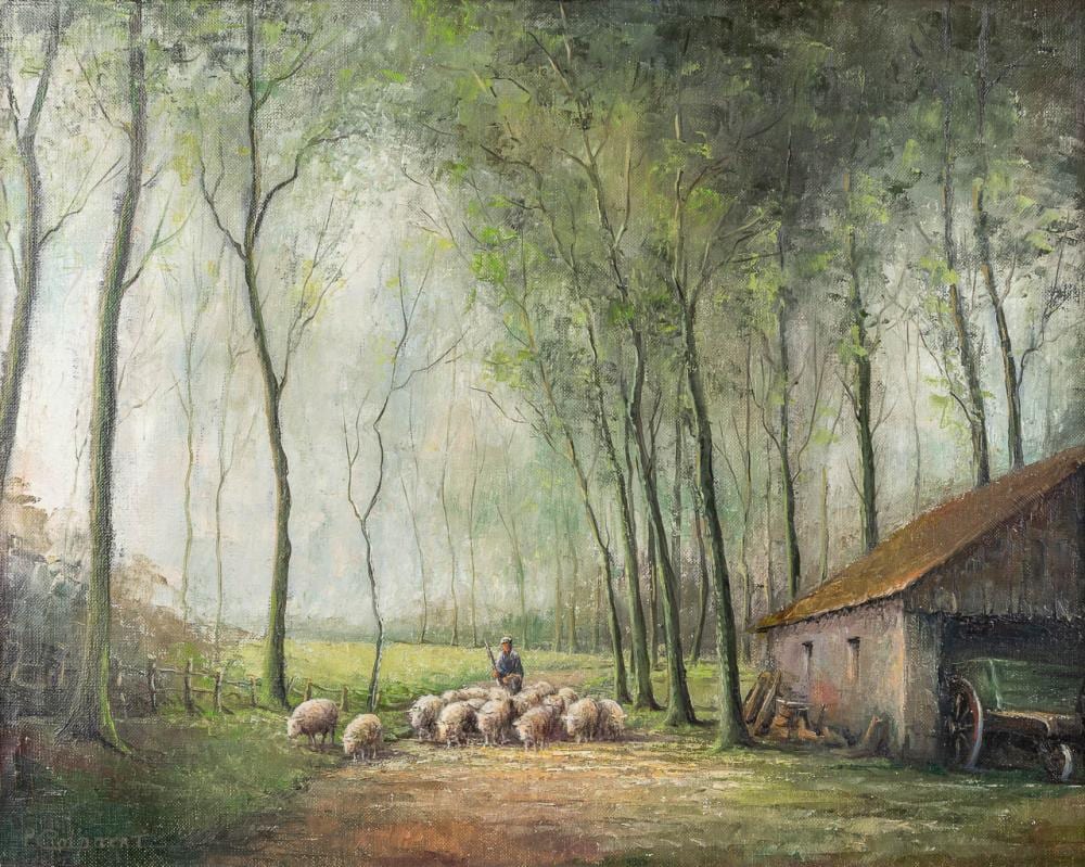 Prosper Colpaert comparable auction result: pros colpaert 1923 1990 sheep herder oil on canvas w 50 x h 40 cm