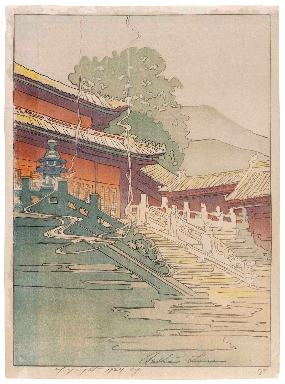 Bertha Boynton Bull Lum comparable auction result: bertha boynton bull lum california iowa italy 1869 1954 white snake temple woodblock print oban tate e 14 5 x 11 unframed