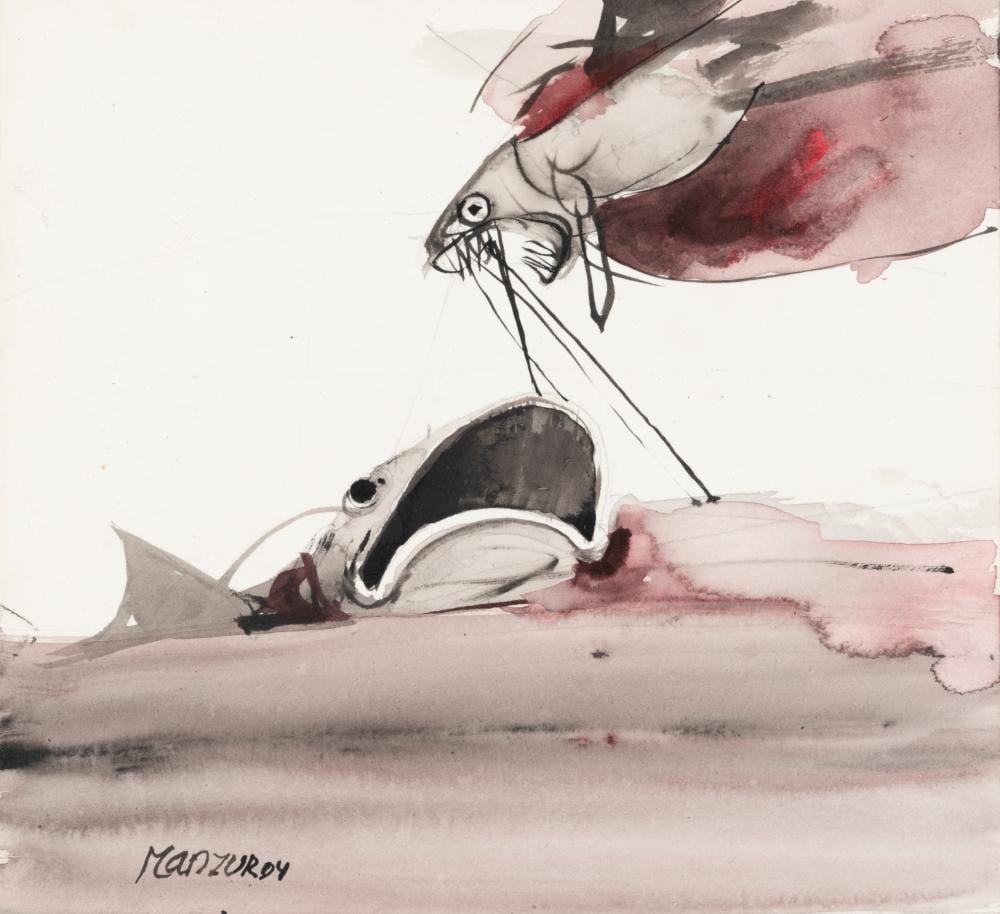 DAVID MANZUR Boceto para "Un pez en mi estancia", 2004 Técnica mixta sobre papel Medidas: 23 x 25 cm comparable sale