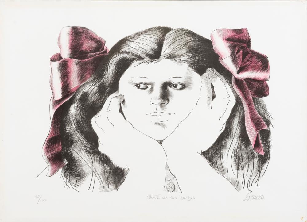 Enrique Grau (1920-2004) Niña de los lazos, 1980 Serigrafía Medidas: 52 x 71 cm Ed. 62/100 comparable sale
