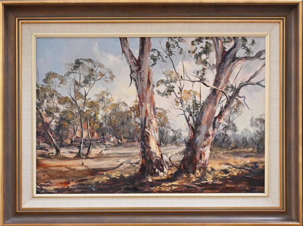 Betty Mahoney comparable auction result: betty mahoney landscape oil on masonite signed lower left 49 x 69 5cm frame size 69 5 x 89 5cm provenance the national aust