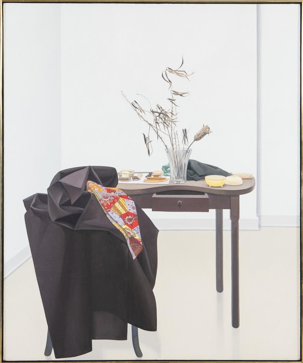 John Moore comparable auction result: john moore american born 1941 still life with scarf framed 73 1 2 x 61 1 2 in