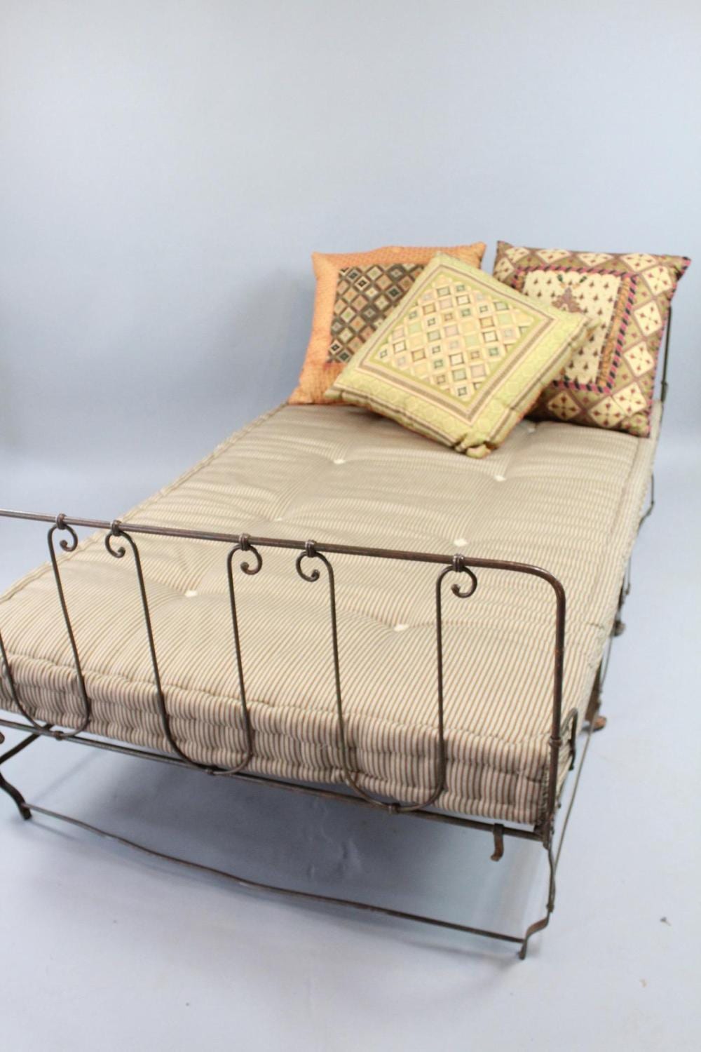 Antique Fold-Up Iron Bed Frame w Mattress on Casters sold by Public Sale Auction House, lot 74 — auction record photograph