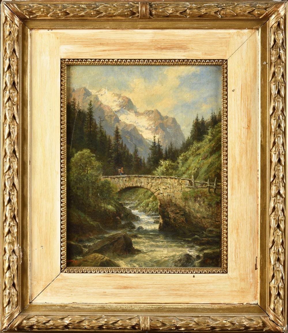 Leberecht Lortet comparable auction result: leberecht lortet 1828 1901 le pont dans les montagnes huil