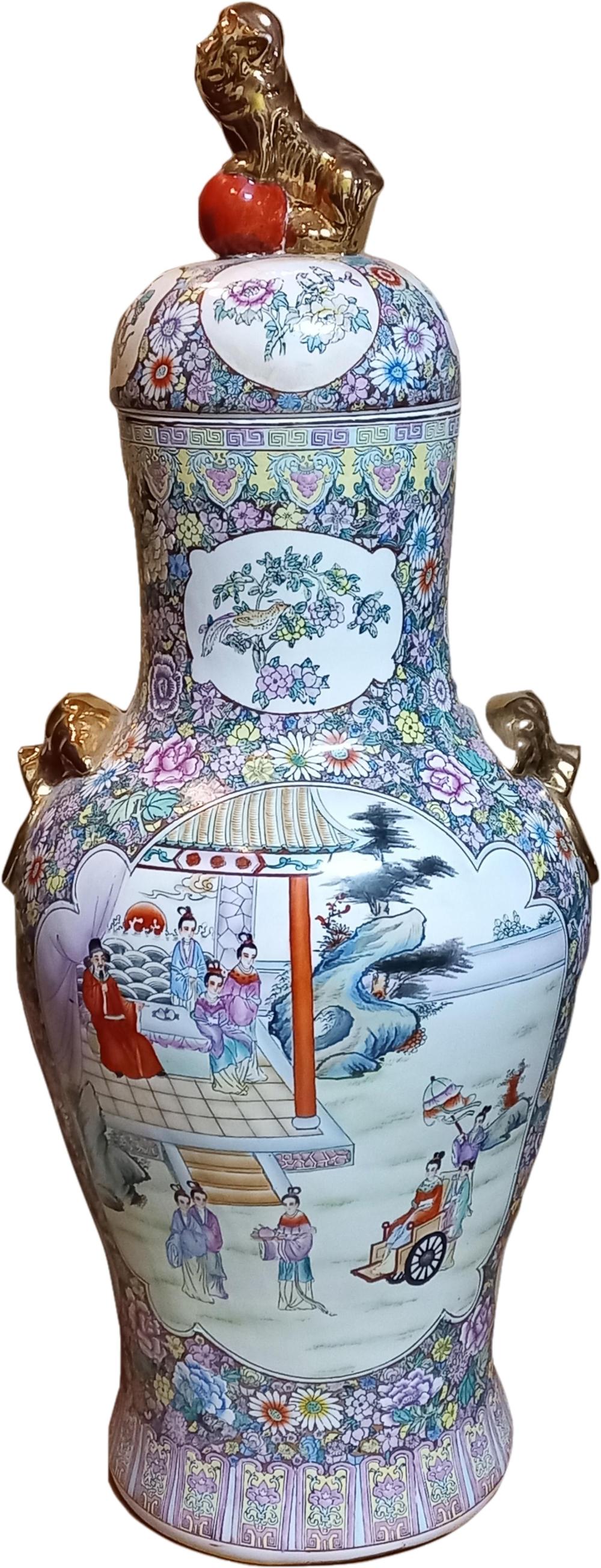 Huge 4.5ft Vintage Chinese Rose Medallion Enamel Jar Floor Vase Porcelain Famille Rose Verte Panel sold by Hess Fine Art, lot 12049 — auction record photograph