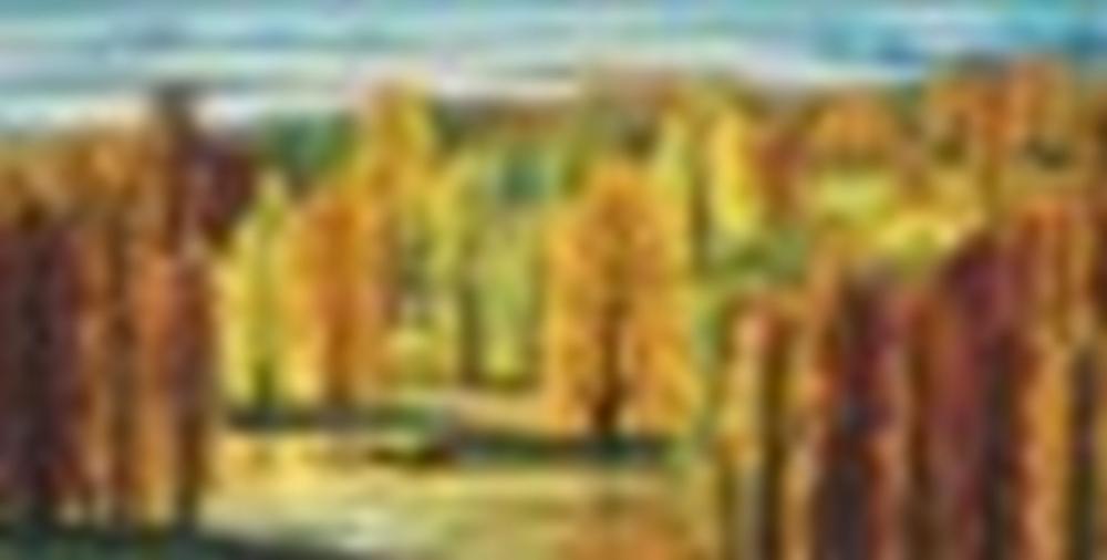 Lin Fengmian (1900-1991) Autumn Forest Scroll, mounted and framed, ink and comparable sale