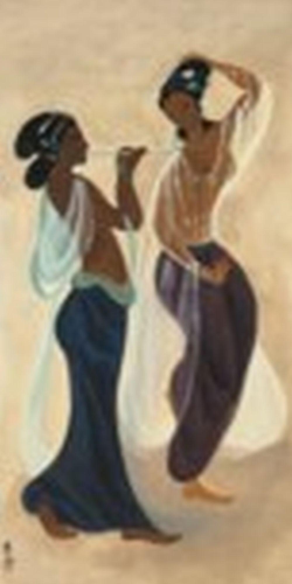 Lin Fengmian (1900-1991) Dunhuang Dancers Scroll, mounted and framed, ink a comparable sale