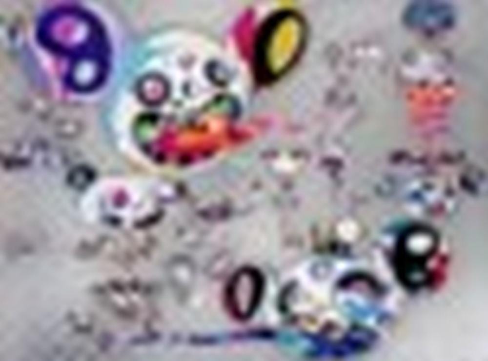 Takashi Murakami (B. 1962) Hands Clasped acrylic and platinum leaf on canva comparable sale